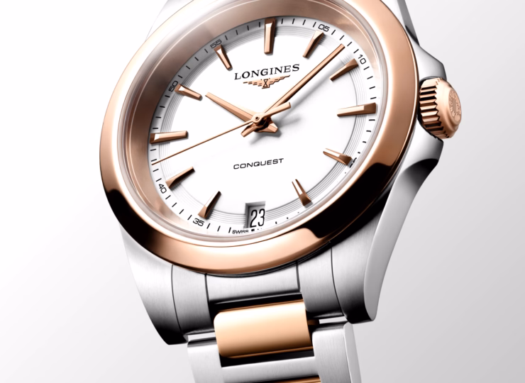 LONGINES コンクエスト 34mm ホワイト サンドブラスト仕上げ文字盤 ステンレススティール&レッド PVD L3.460.3.18.7
