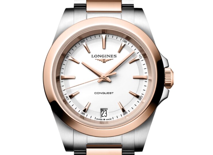 LONGINES コンクエスト 34mm ホワイト サンドブラスト仕上げ文字盤 ステンレススティール&レッド PVD L3.460.3.18.7