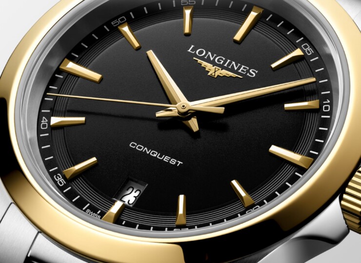LONGINES コンクエスト 38mm ブラック サンドブラスト仕上げ文字盤 ステンレススティール&イエロー PVD L3.750.3.52.7
