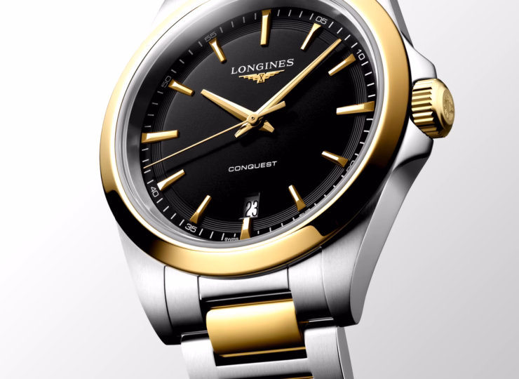 LONGINES コンクエスト 38mm ブラック サンドブラスト仕上げ文字盤 ステンレススティール&イエロー PVD L3.750.3.52.7