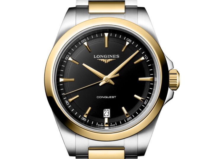 LONGINES コンクエスト 38mm ブラック サンドブラスト仕上げ文字盤 ステンレススティール&イエロー PVD L3.750.3.52.7