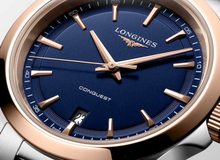 LONGINES コンクエスト 38mm ブルー サンドブラスト仕上げ文字盤 ステンレススティール＆レッド PVD L3.750.3.98.7
