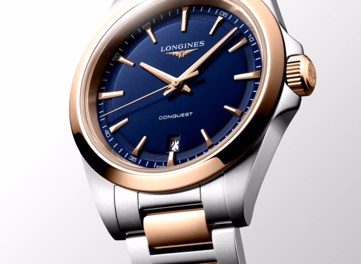 LONGINES コンクエスト 38mm ブルー サンドブラスト仕上げ文字盤 ステンレススティール＆レッド PVD L3.750.3.98.7
