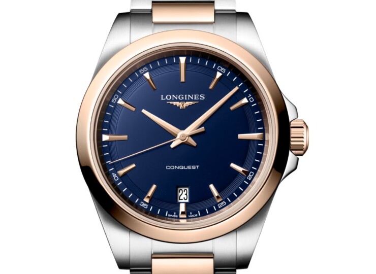 LONGINES コンクエスト 38mm ブルー サンドブラスト仕上げ文字盤 ステンレススティール＆レッド PVD L3.750.3.98.7