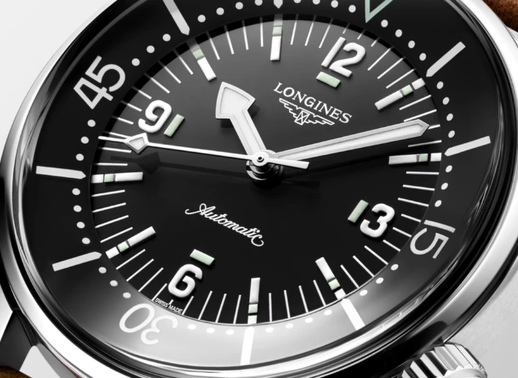 LONGINES レジェンドダイバー 39mm ブラックラッカー「ポリッシュ」文字盤 ステンレススティール レザーストラップ L3.764.4.50.0
