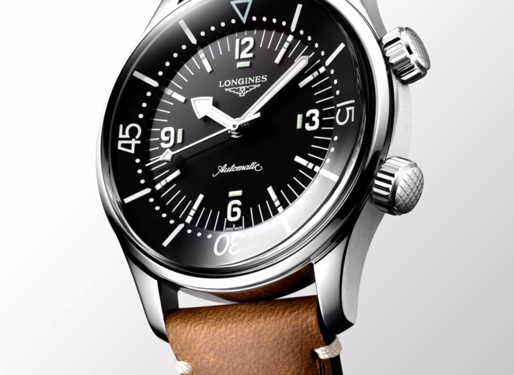 LONGINES レジェンドダイバー 39mm ブラックラッカー「ポリッシュ」文字盤 ステンレススティール レザーストラップ L3.764.4.50.0