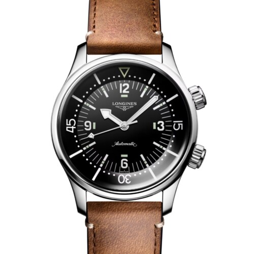 レジェンドダイバー 39mm ブラックラッカー「ポリッシュ」文字盤 ステンレススティール レザーストラップ