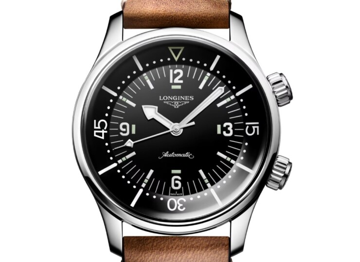 LONGINES レジェンドダイバー 39mm ブラックラッカー「ポリッシュ」文字盤 ステンレススティール レザーストラップ L3.764.4.50.0