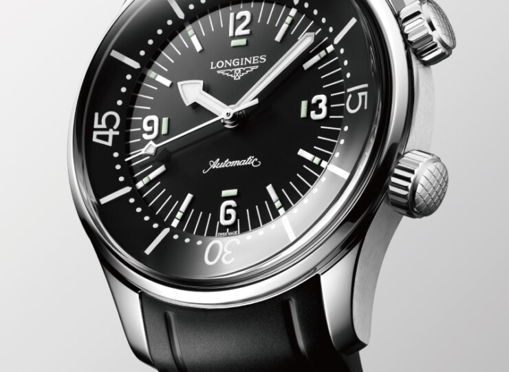 LONGINES レジェンドダイバー 39mm ブラックラッカー「ポリッシュ」文字盤 ステンレススティール ラバーストラップ L3.764.4.50.9