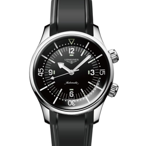 レジェンドダイバー 39mm ブラックラッカー「ポリッシュ」文字盤 ステンレススティール ラバーストラップ