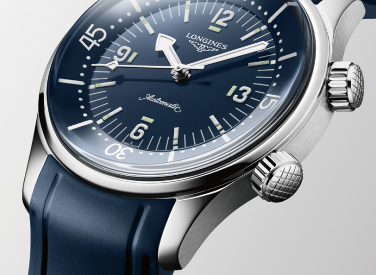LONGINES レジェンドダイバー 39mm 青ラッカー「ポリッシュ」文字盤 ステンレススティール ラバーストラップ L3.764.4.90.9