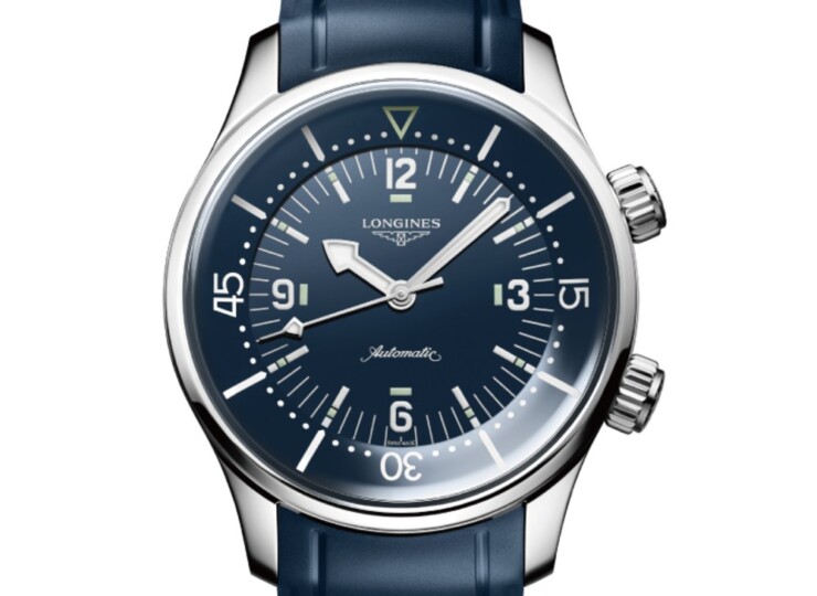 LONGINES レジェンドダイバー 39mm 青ラッカー「ポリッシュ」文字盤 ステンレススティール ラバーストラップ L3.764.4.90.9