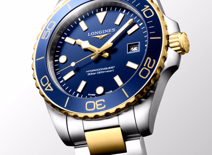 LONGINES ハイドロコンクエスト 42mm ブルー サンドブラスト仕上げ文字盤 ステンレススティール&イエロー PVD L3.769.3.96.7