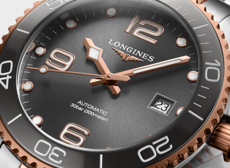LONGINES ハイドロコンクエスト 41mm サンレイグレー文字盤 ステンレススティールとセラミック ブレスレット レッドPVD L3.781.3.78.7