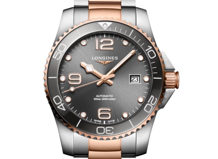 LONGINES ハイドロコンクエスト 41mm サンレイグレー文字盤 ステンレススティールとセラミック ブレスレット レッドPVD L3.781.3.78.7