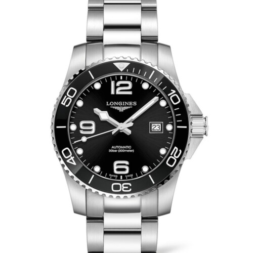 ハイドロコンクエスト 41mm ブラック「サンレイ」文字盤 ステンレススティールとセラミック ブレスレット