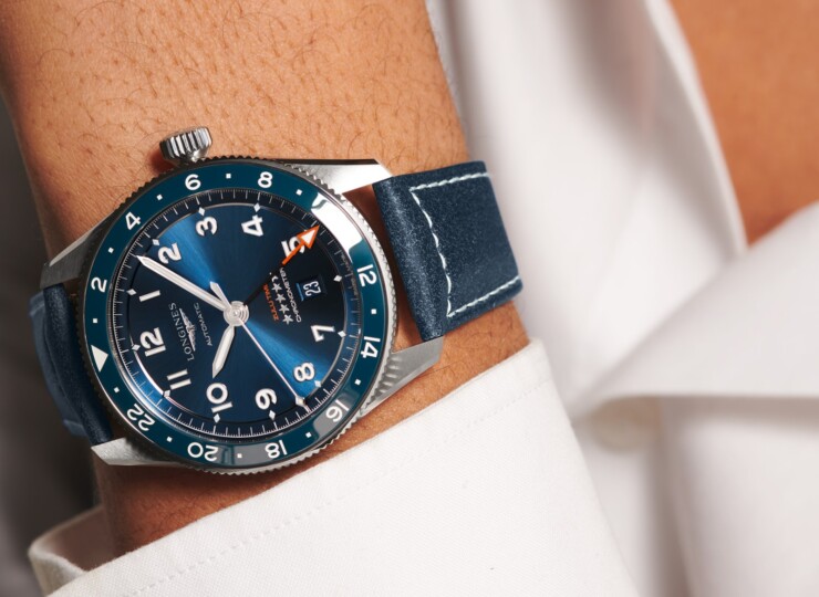 LONGINES スピリット ズールータイム 42mm ブルー「サンレイ」文字盤 ステンレススティールとセラミック レザーストラップ L3.812.4.93.2