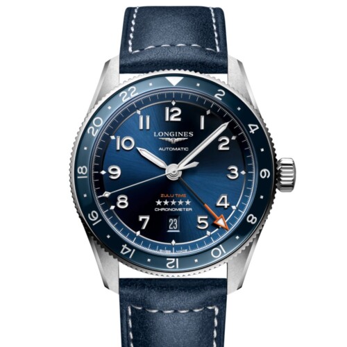 LONGINES スピリット ズールータイム 42mm ブルー「サンレイ」文字盤 ステンレススティールとセラミック レザーストラップ L3.812.4.93.2