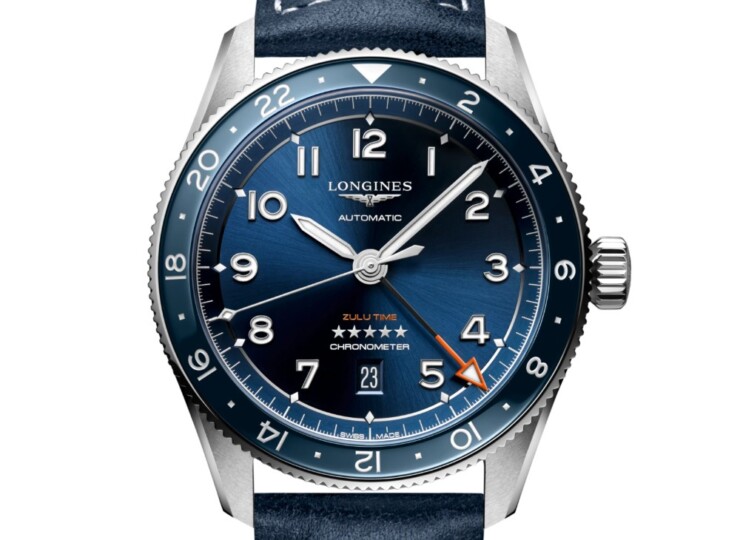 LONGINES スピリット ズールータイム 42mm ブルー「サンレイ」文字盤 ステンレススティールとセラミック レザーストラップ L3.812.4.93.2