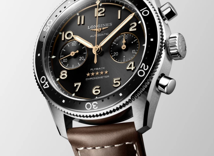 LONGINES スピリット フライバック 42mm ブラック「サンレイ」文字盤 ステンレススティールとセラミック レザーストラップ L3.821.4.53.2