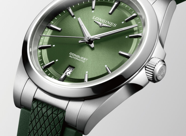 LONGINES コンクエスト 41mm サンレイグリーン文字盤 ステンレススティール ラバーストラップ L3.830.4.02.9