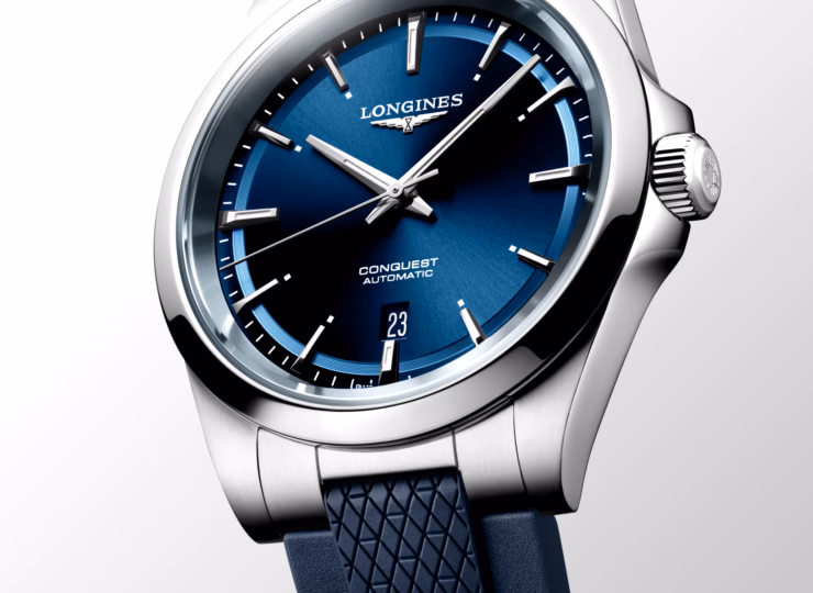 LONGINES コンクエスト 41mm ブルー「サンレイ」文字盤 ステンレススティール ラバーストラップ L3.830.4.92.9