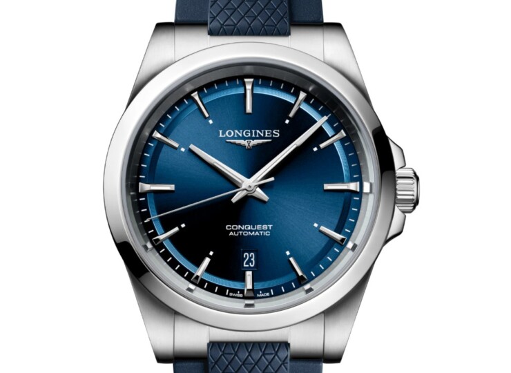 LONGINES コンクエスト 41mm ブルー「サンレイ」文字盤 ステンレススティール ラバーストラップ L3.830.4.92.9