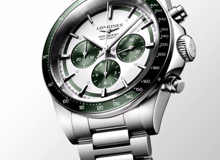 LONGINES コンクエスト クロノグラフ 42mm シルバーマット、グリーンカウンター文字盤 L3.835.4.02.6