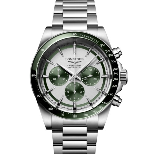 LONGINES コンクエスト クロノグラフ 42mm シルバーマット、グリーンカウンター文字盤 L3.835.4.02.6