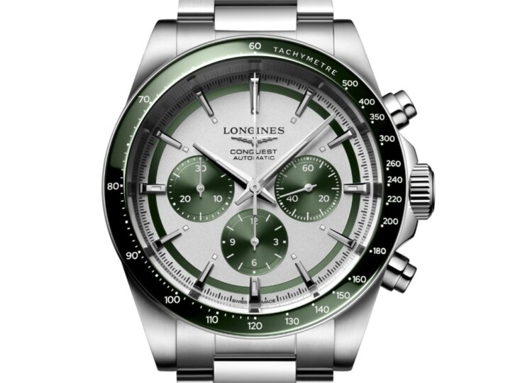 LONGINES コンクエスト クロノグラフ 42mm シルバーマット、グリーンカウンター文字盤 L3.835.4.02.6