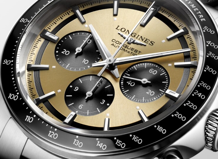 LONGINES コンクエスト クロノグラフ 42mm サンレイ ゴールド文字盤 L3.835.4.32.9