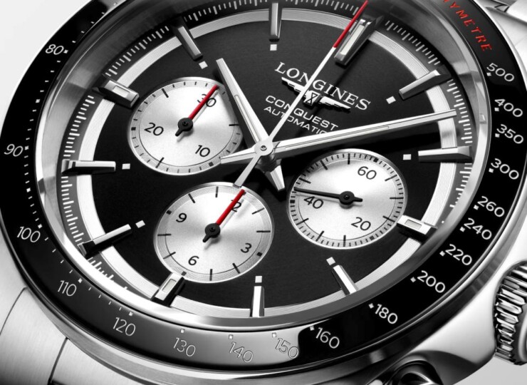 LONGINES コンクエスト クロノグラフ 42mm ブラック サーキュラー、シルバーカウンター文字盤 L3.835.4.52.6