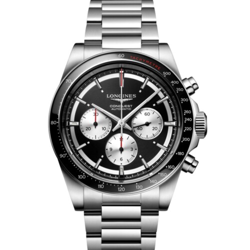 LONGINES コンクエスト クロノグラフ 42mm ブラック サーキュラー、シルバーカウンター文字盤 L3.835.4.52.6