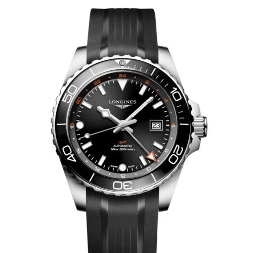 LONGINES ハイドロコンクエスト GMT 43mm ブラック「サンレイ」文字盤 ステンレススティールとセラミック ラバーストラップ L3.890.4.56.9
