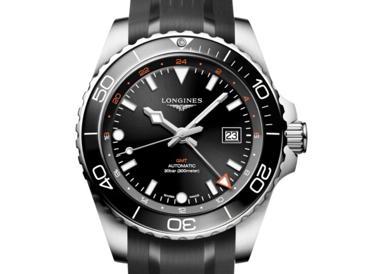 LONGINES ハイドロコンクエスト GMT 43mm ブラック「サンレイ」文字盤 ステンレススティールとセラミック ラバーストラップ L3.890.4.56.9