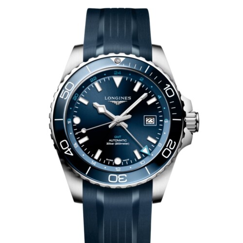 LONGINES ハイドロコンクエスト GMT 43mm ブルー「サンレイ」文字盤 ステンレススティールとセラミック ラバーストラップ L3.890.4.96.9