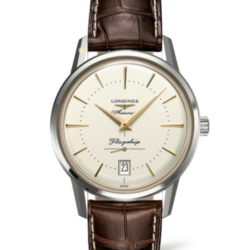 LONGINES フラッグシップ ヘリテージ 38.5mm オパリン アイボリー文字盤 ステンレススティール ブラウン・アリゲーターストラップ L4.795.4.78.2