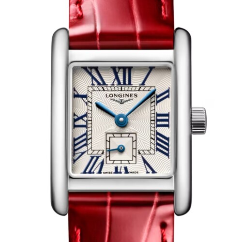 LONGINES ミニ ドルチェヴィータ 21.5×29mm シルバー「フランケ」文字盤 ステンレススティール レッド・アリゲーターストラップ L5.200.4.71.5