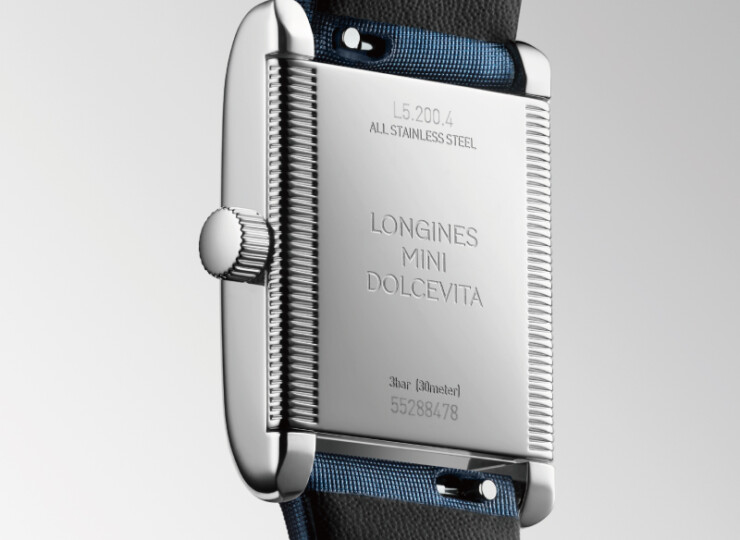 LONGINES ミニ ドルチェヴィータ 21.5×29mm スノーセット&ホワイトマザー・オブ・パール文字盤 ステンレススティール ダイヤモンド レザーストラップ L5.200.4.87.2