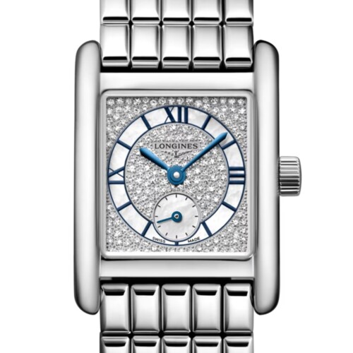 LONGINES ミニ ドルチェヴィータ 21.5×29mm スノーセット＆ホワイトマザー・オブ・パール文字盤 ステンレススティール ダイヤモンド ブレスレット L5.200.4.87.6