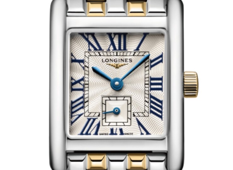 LONGINES ミニ ドルチェヴィータ 21.5×29mm シルバー「フランケ」文字盤 18金イエローゴールドのリューズ付きステンレススチール L5.200.5.70.7