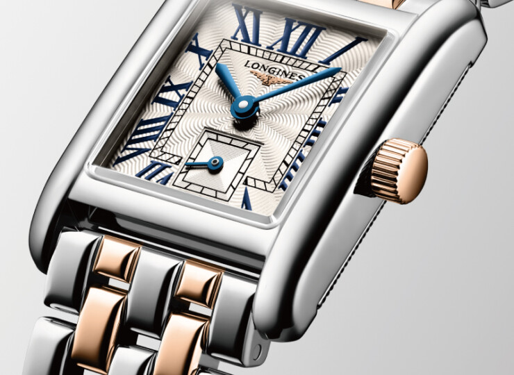 LONGINES ミニ ドルチェヴィータ 21.5×29mm シルバー「フランケ」文字盤 ステンレススティール＆18Kピンクゴールドクラウン L5.200.5.71.7