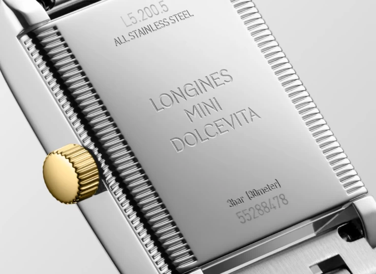 LONGINES ミニ ドルチェヴィータ 21.5×29mm シルバー「フランケ」文字盤 18金イエローゴールドのリューズ付きステンレススチール ダイヤモンド L5.200.5.78.7