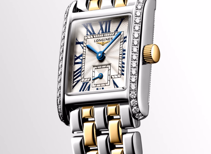 LONGINES ミニ ドルチェヴィータ 21.5×29mm シルバー「フランケ」文字盤 18金イエローゴールドのリューズ付きステンレススチール ダイヤモンド L5.200.5.78.7