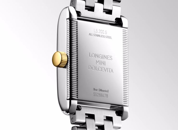 LONGINES ミニ ドルチェヴィータ 21.5×29mm シルバー「フランケ」文字盤 18金イエローゴールドのリューズ付きステンレススチール ダイヤモンド L5.200.5.78.7