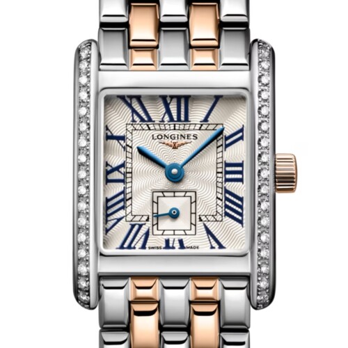LONGINES ミニ ドルチェヴィータ 21.5×29mm シルバー「フランケ」文字盤 ステンレススティール＆18Kピンクゴールドクラウン ダイヤモンド L5.200.5.79.7