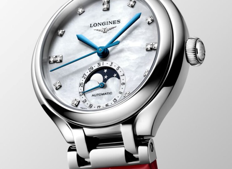 LONGINES プリマルナ 34mm ホワイト マザーオブパール文字盤 ステンレススティール ダイヤモンド アリゲーターストラップ L8.126.4.87.2