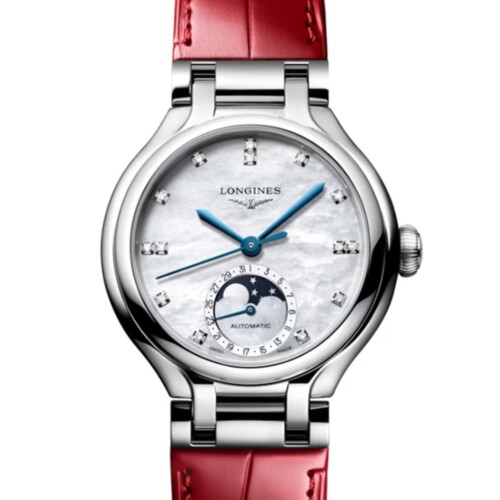 プリマルナ 34mm ホワイト マザーオブパール文字盤 ステンレススティール ダイヤモンド アリゲーターストラップ