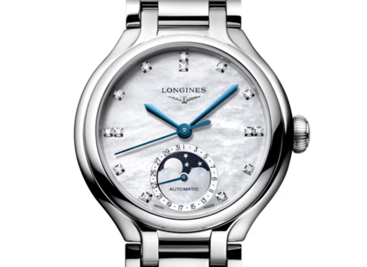 LONGINES プリマルナ 34mm ホワイト マザーオブパール文字盤 ステンレススティール ダイヤモンド アリゲーターストラップ L8.126.4.87.2