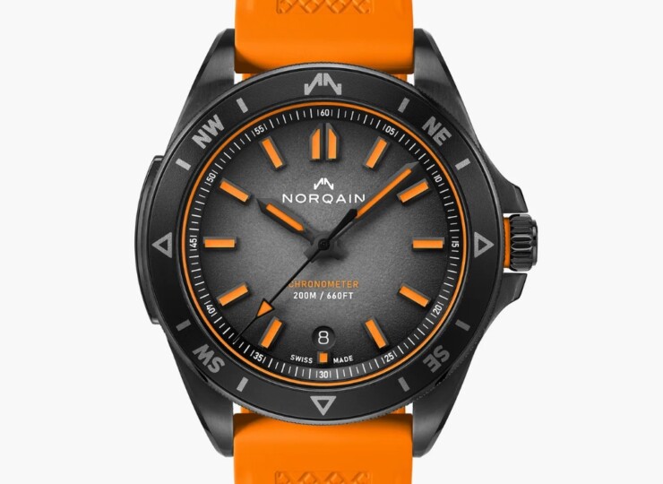 NORQAIN Adventure NEVEREST Limited Edition 40mm ブラック文字盤 マウンテンデザインの施されたオレンジラバーストラップ N1300.08B01.B01.R02